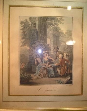 ANCIENNE GRAVURE POLYCHROME "LE GOUTER" SIGNEE BAUDOUIN, Enlèvement ou Envoi