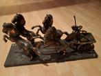 4 bronzen paarden met strijdkar met gladiator op marmeren, Ophalen, Brons