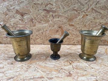 3x Apotheek vijzel met mortier (geel koper), Enlèvement, Cuivre
