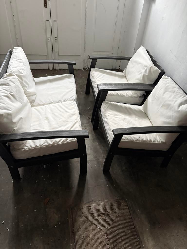 Ikea outdoor sofa and two chairs, including cushions, Salons de jardin, Comme neuf, Bois, Enlèvement
