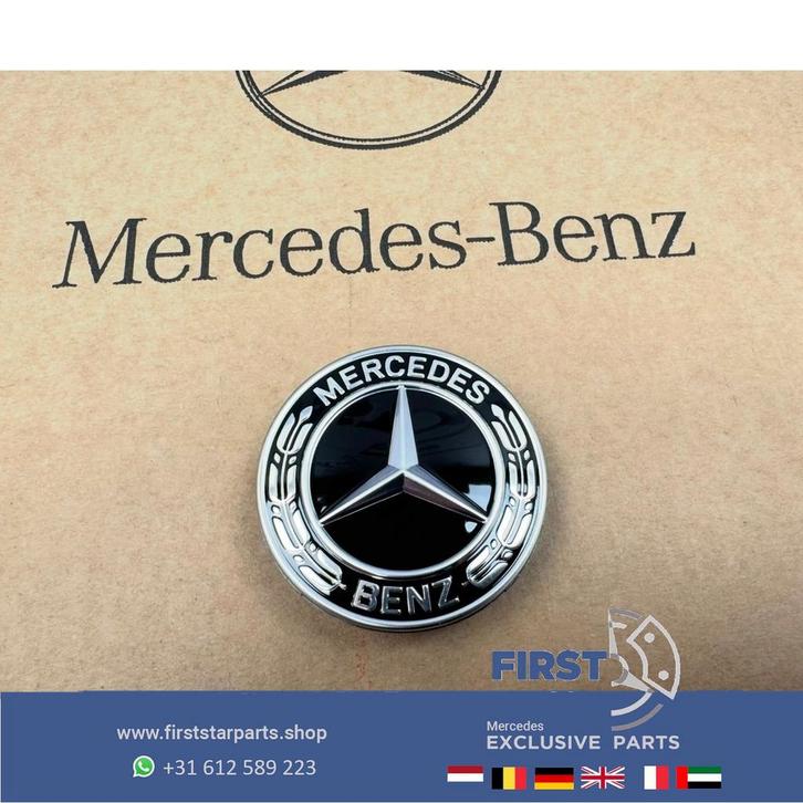 MOTORKAP LOGO EMBLEEM ZWART Mercedes AMG W204 W205 W212 W213, Auto-onderdelen, Carrosserie, Mercedes-Benz, Gebruikt, Ophalen of Verzenden