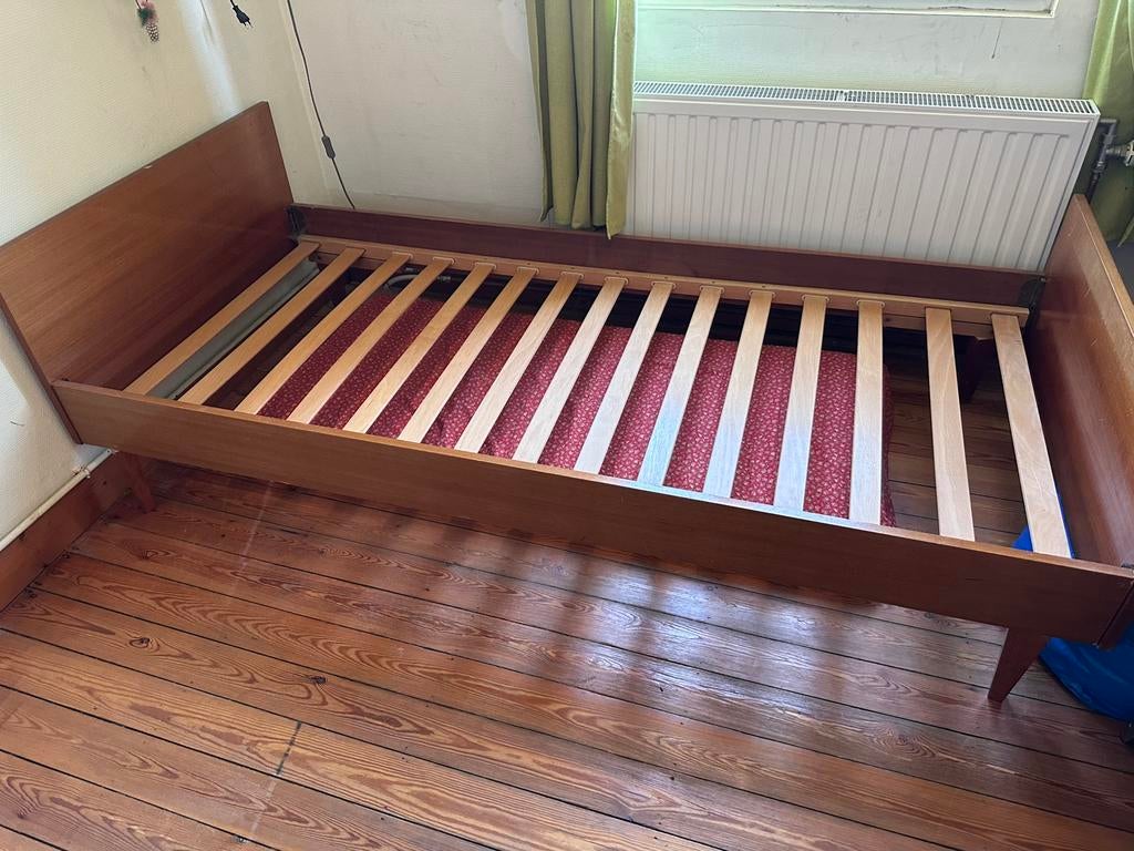 Vintage bed jaren 50, Ophalen, Gebruikt, Eenpersoons, Bruin