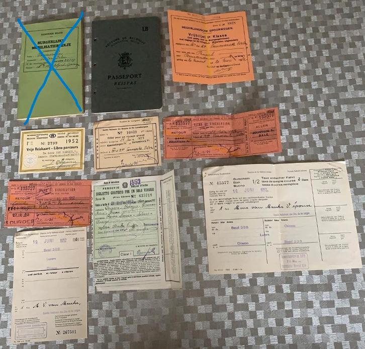 papieren stationchef geboren 1891 : reispas 1947, passeport., Verzamelen, Spoorwegen en Tram, Trein, Kaart of Prent, Ophalen of Verzenden