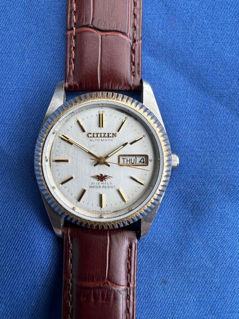 Citizen Automatic Vintage Herenhorloge, Ophalen, Leer, Staal, Zo goed als nieuw