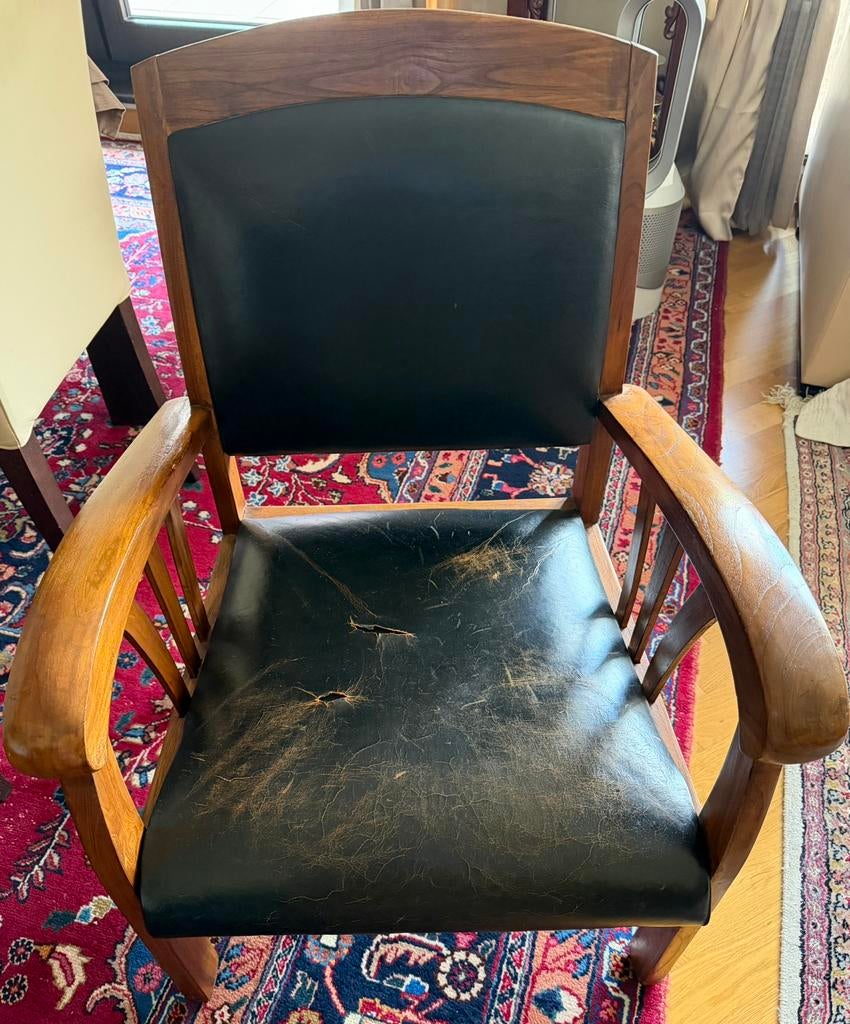 Fauteuil de style colonial en teck et cuir, Enlèvement