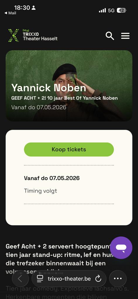 2tickets yannick noben do 7/5, Tickets & Billets, Deux personnes