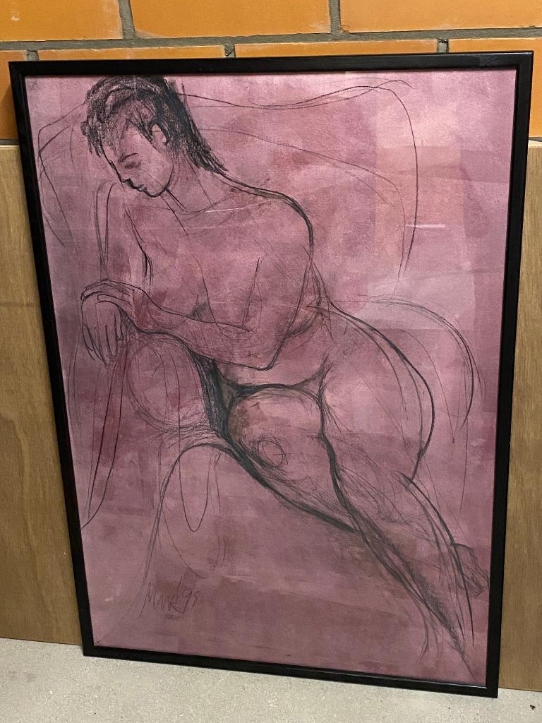 Houtskool tekening zittend naakt., Hobby en Vrije tijd, Tekenen, Zo goed als nieuw, Overige typen, Ophalen