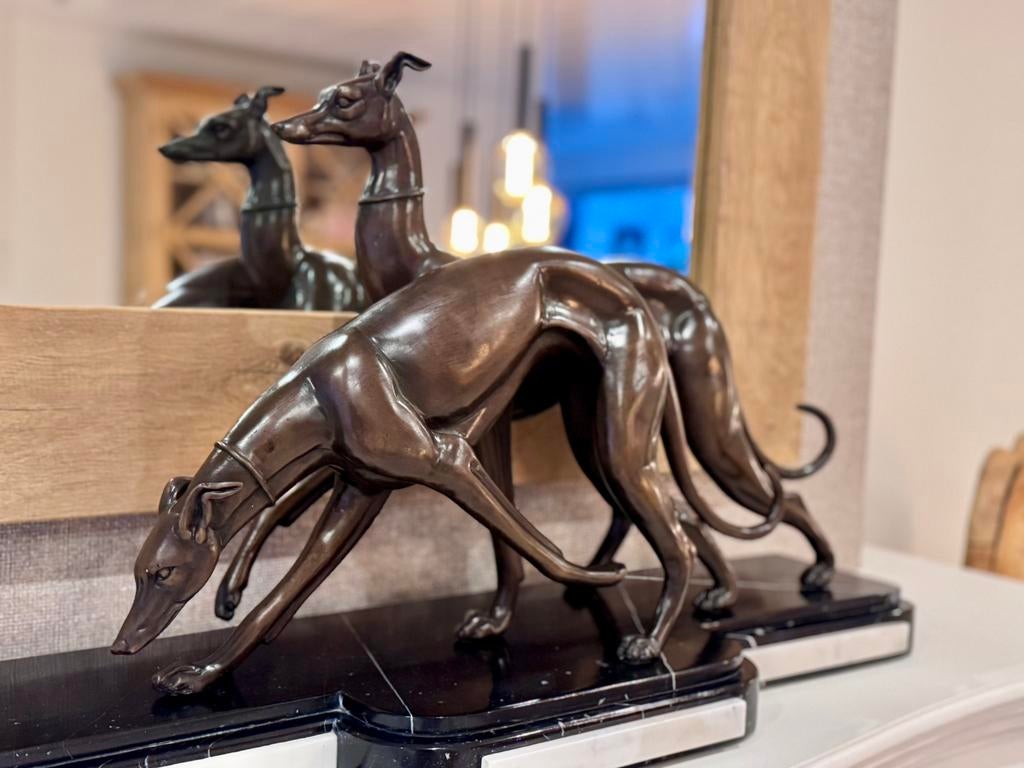 Brons beeld koppel windhonden groot, Ophalen, Brons, Beeld