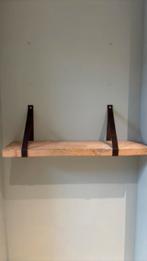 Steigerhouten plankje met bruin leren riempjes, Ophalen, Zo goed als nieuw