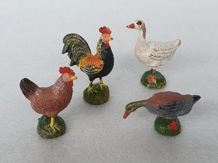 Lot van 4 vintage pluimvee dieren (van o.a. Elastolin), Verzamelen, Speelgoed, Gebruikt, Ophalen of Verzenden