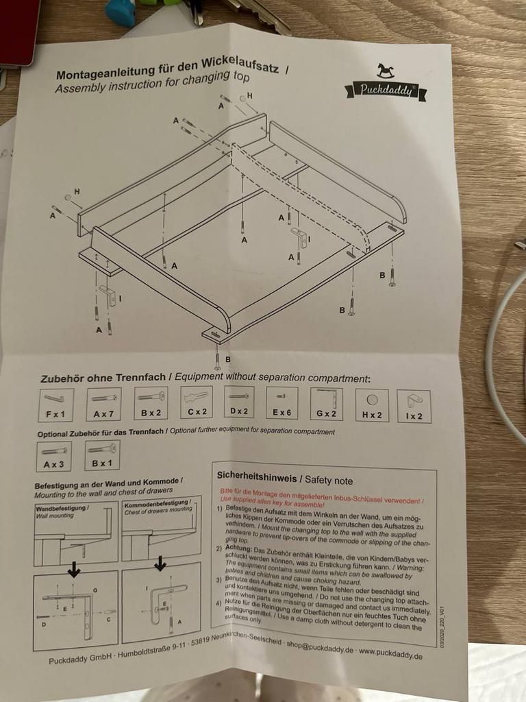 Changing table, Ophalen, Zo goed als nieuw