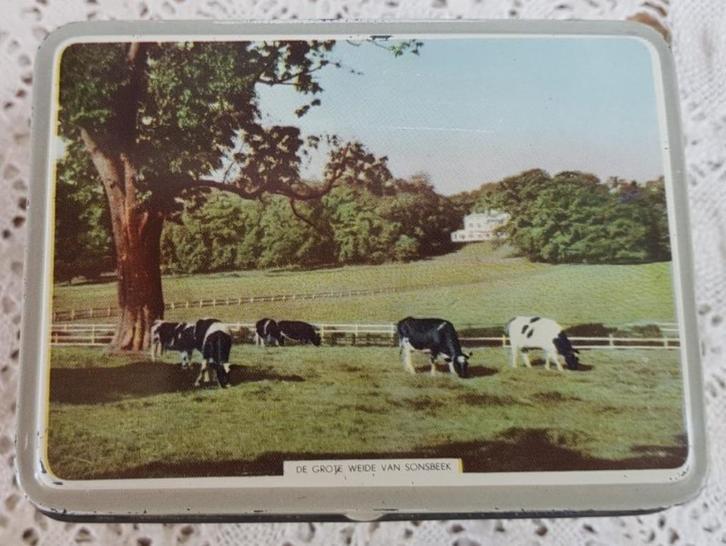 Klein vintage blikje met koeien, echte Arnhemse balletjes, Verzamelen, Blikken, Gebruikt, Overige, Overige merken, Ophalen of Verzenden
