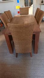 Massief hardhouten tafel met 6 stoelen., Ophalen, Gebruikt