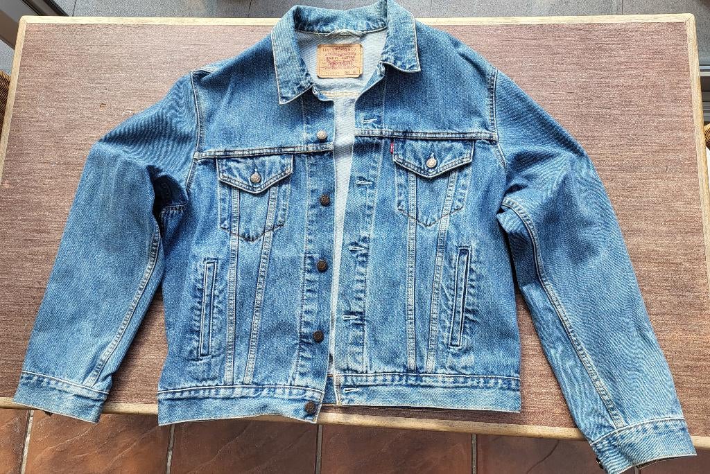 Originele levi's jeansjas, Ophalen, Blauw, Maat 46/48 (XL) of groter, Gedragen