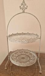 Etagère in metaal met 2 glazen borden, Huis en Inrichting, Ophalen, Zo goed als nieuw