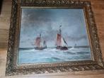 Vintage olieverfschilderij op paneel zeilboten., Ophalen of Verzenden