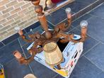 2 houten lusters prachtige staat met kapjes !!! Geen schade, Ophalen, Hout