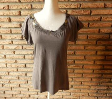 (38) - tee shirt femme t.L brun - zara - 