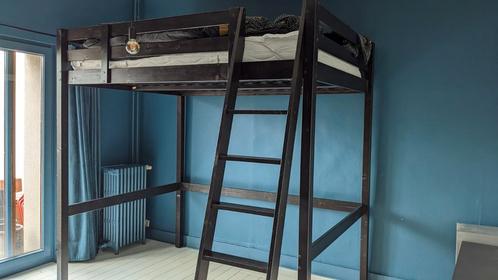 Lit mezzanine en bois noir, Huis en Inrichting, Slaapkamer | Stapelbedden en Hoogslapers, Hoogslaper, Ophalen