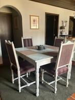 eikenhouten eettafel met 4 gestoffeerde stoelen, Huis en Inrichting, Ophalen, Retro toch eigentijds gerestaureerd, Gebruikt, Vier personen