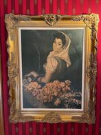 Peinture Femme au panier de fleur, Antiquités & Art, Enlèvement
