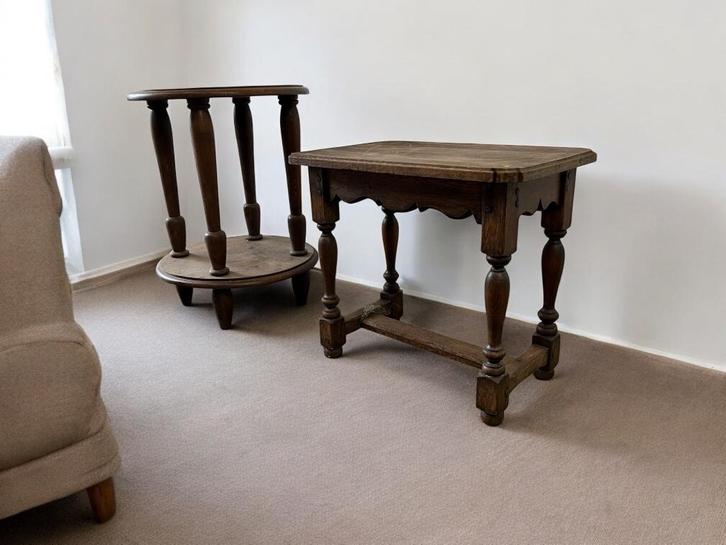 vintage houten pied de stal / bijzettafel / plantentafel, Antiek en Kunst, Curiosa en Brocante, Ophalen of Verzenden