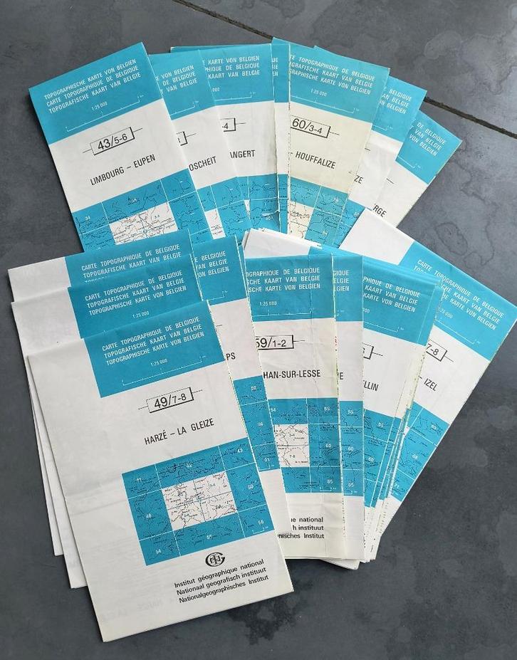 Lot stafkaarten België NGI, Boeken, Atlassen en Landkaarten, Gelezen, Landkaart, België, 1800 tot 2000, Ophalen of Verzenden