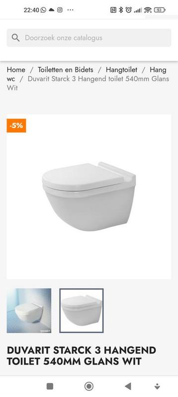 WC suspendu Duravit Starck 3 sans rebord Wondergliss, siège, Enlèvement, Comme neuf