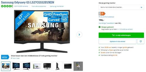 Samsung Odyssey G5 27inch 165Hz QHD gaming monitor, Computers en Software, Monitoren, Nieuw, 151 t/m 200 Hz, Gaming, LED, Quad HD (2K)