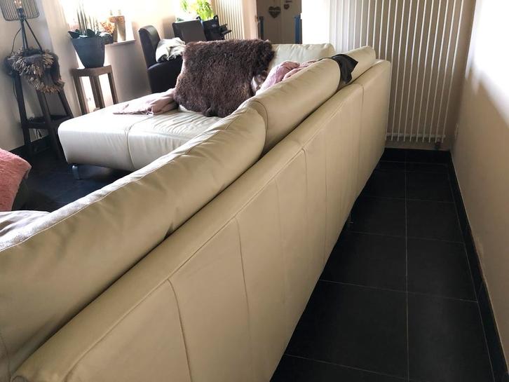 Lederen salon, beige , netjes onderhouden geweest, Huis en Inrichting, Zetels | Complete zithoeken, Gebruikt, Leer, Ophalen