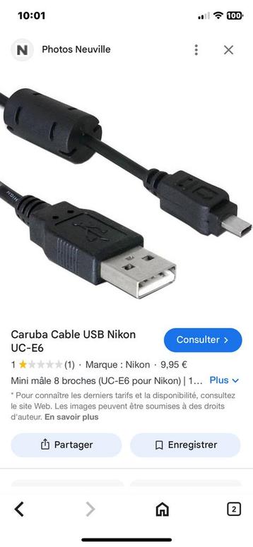 Câble USB UC-E6 pour appareils photo Nikon + Manuel 10€ beschikbaar voor biedingen