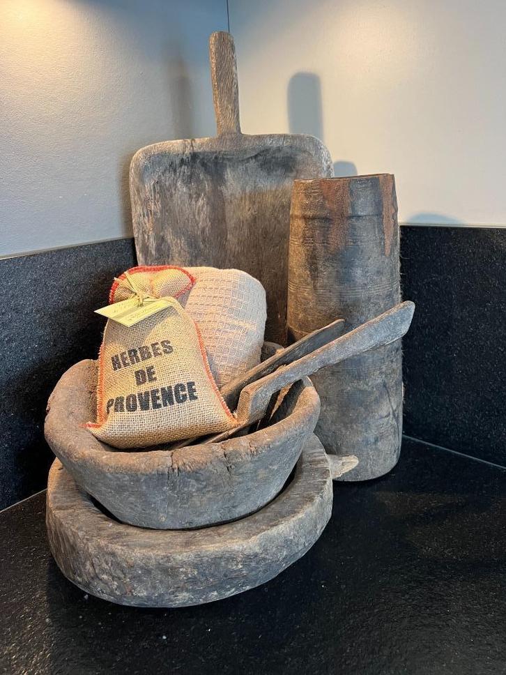 Authentieke houten Nepalese kruik, schaal, Huis en Inrichting, Woonaccessoires | Overige, Gebruikt, Ophalen of Verzenden