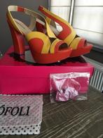 Oranje-gele sandaal met hak mt 41, 19€, Oranje, Ophalen of Verzenden, Zo goed als nieuw, Schoenen met hoge hakken