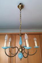 Luster met 5 lichtpunten en blauw glas accenten., Huis en Inrichting, Lampen | Kroonluchters, Ophalen, Glas