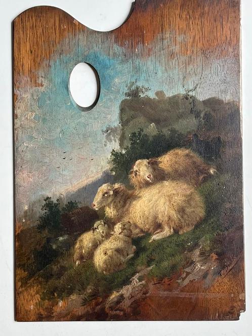 François Backvis olieverf /schilderspalet schapen in de wei, Antiquités & Art, Art | Peinture | Classique, Enlèvement ou Envoi