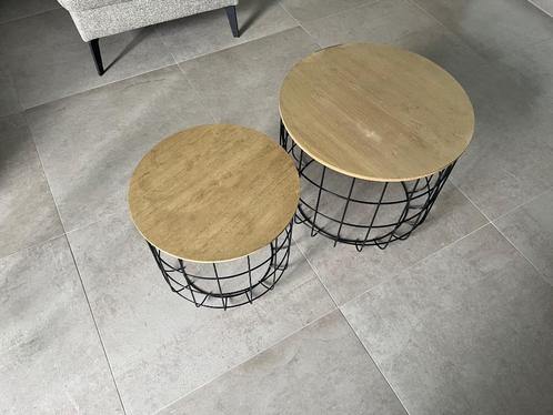 Set van 2 salon tafeltjes – industrieel design, Huis en Inrichting, Tafels | Salontafels, Gebruikt, Minder dan 50 cm, Minder dan 50 cm