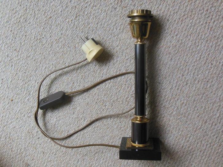 Brocante nachtlamp/schemerlamp - voet - zwart/goud - 32,5 cm, Huis en Inrichting, Lampen | Tafellampen, Gebruikt, Minder dan 50 cm