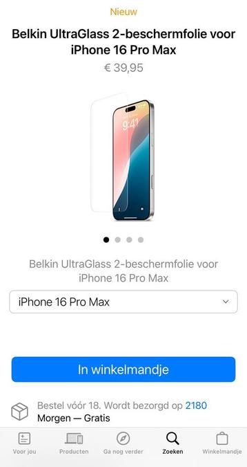 iPhone 16 Pro Max Belkin Ultraglass 2 - Nieuw! beschikbaar voor biedingen