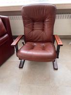 Scandinavische vintage fauteuil leder, Huis en Inrichting, Fauteuils, Ophalen, Gebruikt, Hout, Vintage