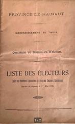 Liste des électeurs 1938 Boussu-lez-Walcourt 40 pages, Collections, Enlèvement