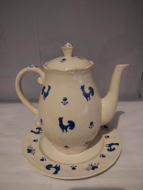 Boch koffiepot en bord haantjes motief, Antiek en Kunst, Antiek | Servies los, Ophalen of Verzenden