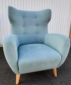 Lichtblauwe stoffen 1-persoons zetel, Huis en Inrichting, Fauteuils, Ophalen, Zo goed als nieuw, Kunststof