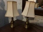 vintage messing tafellampen met stoffen kappen, Enlèvement, Comme neuf