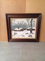 Schilderij op doek met sneeuwlandschap, Antiek en Kunst, Kunst | Schilderijen | Klassiek, Ophalen of Verzenden