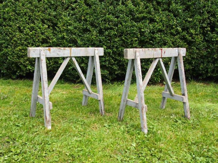 2 Brocante houten schragen, Antiek en Kunst, Curiosa en Brocante, Ophalen