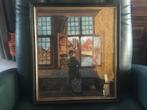 Gemengde techniek op doek-Jongen voor venster.Getekend, Antiek en Kunst, Ophalen of Verzenden
