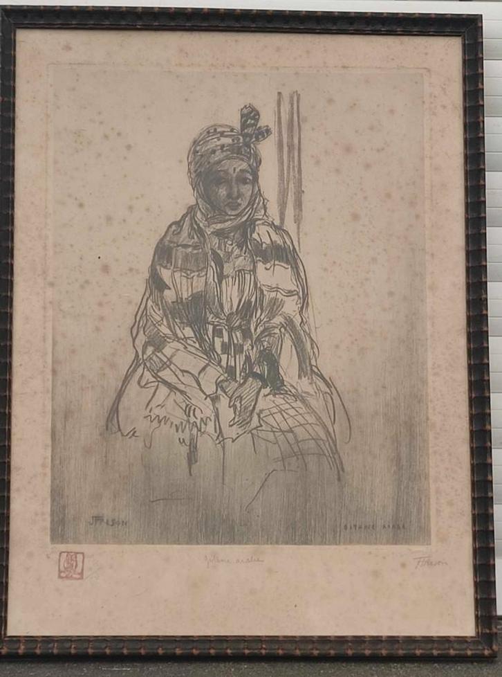Gravure gitane arabe signe Jehan frison, Antiek en Kunst, Kunst | Etsen en Gravures, Ophalen of Verzenden