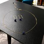 Setje oorbellen + ketting met hangers saffier  18K geel goud, Blauw, Nieuw, Ophalen of Verzenden, Met edelsteen