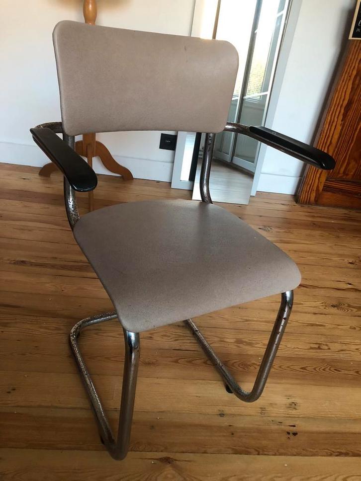 Chaise Tubax, Huis en Inrichting, Stoelen, Gebruikt, Eén, Leer, Metaal, Grijs, Ophalen