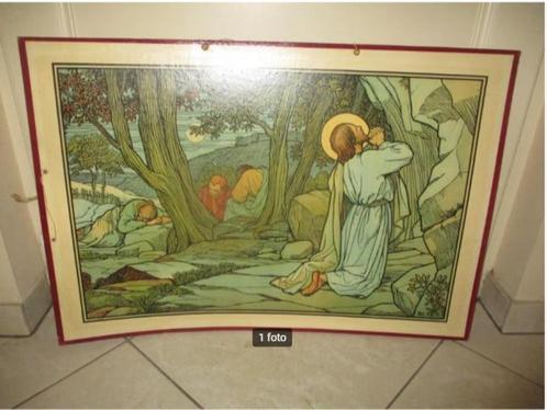 Mooie Oude Schoolplaat - Christus bidt tot God de Vader, Antiek en Kunst, Antiek | Schoolplaten, Overige thema's, Ophalen of Verzenden